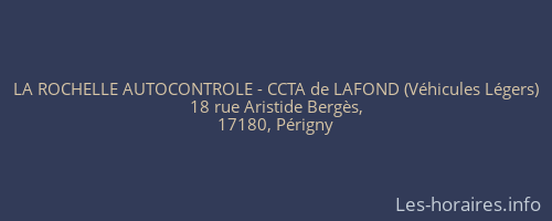 LA ROCHELLE AUTOCONTROLE - CCTA de LAFOND (Véhicules Légers)
