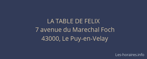 LA TABLE DE FELIX