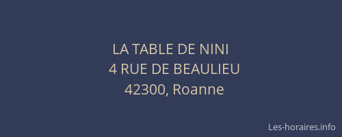 LA TABLE DE NINI