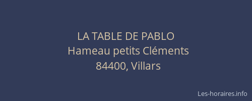 LA TABLE DE PABLO