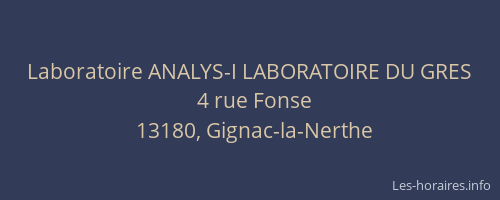 Laboratoire ANALYS-I LABORATOIRE DU GRES