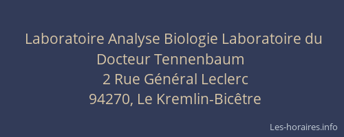 Laboratoire Analyse Biologie Laboratoire du Docteur Tennenbaum