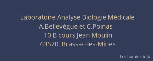 Laboratoire Analyse Biologie M&eacute;dicale A.Bellev&egrave;gue et C.Poinas