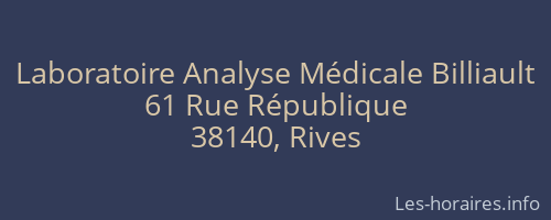 Laboratoire Analyse Médicale Billiault