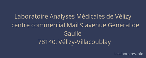 Laboratoire Analyses M&eacute;dicales de V&eacute;lizy
