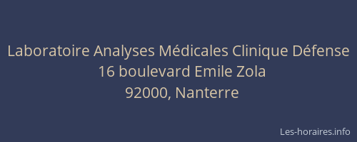 Laboratoire Analyses Médicales Clinique Défense
