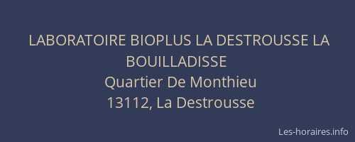 LABORATOIRE BIOPLUS LA DESTROUSSE LA BOUILLADISSE