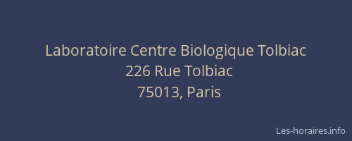 Laboratoire Centre Biologique Tolbiac