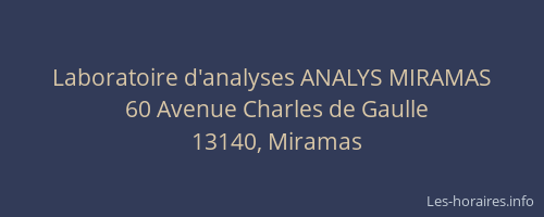 Laboratoire d'analyses ANALYS MIRAMAS