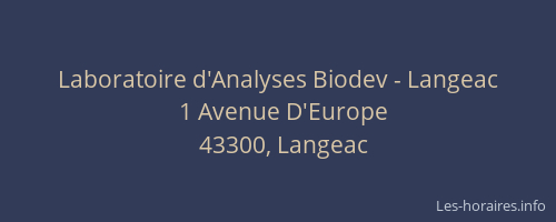 Laboratoire d'Analyses Biodev - Langeac