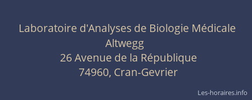 Laboratoire d'Analyses de Biologie Médicale Altwegg
