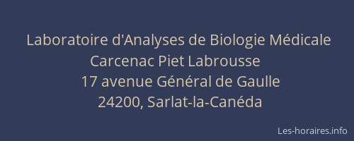 Laboratoire d'Analyses de Biologie M&eacute;dicale Carcenac Piet Labrousse