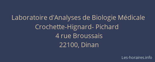Laboratoire d'Analyses de Biologie M&eacute;dicale Crochette-Hignard- Pichard