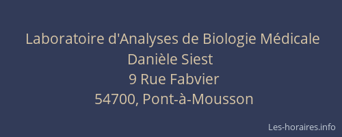 Laboratoire d'Analyses de Biologie M&eacute;dicale Dani&egrave;le Siest