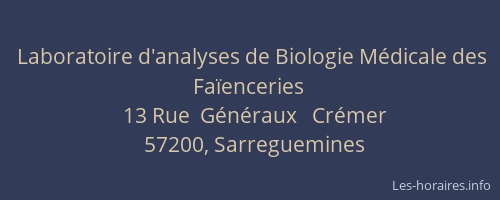 Laboratoire d'analyses de Biologie M&eacute;dicale des Fa&iuml;enceries