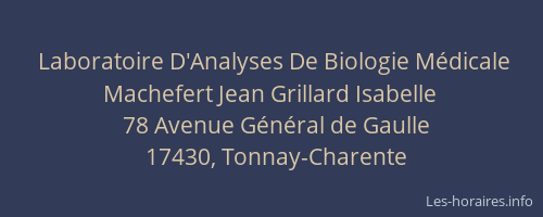 Laboratoire D'Analyses De Biologie M&eacute;dicale Machefert Jean Grillard Isabelle