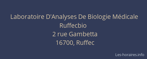 Laboratoire D'Analyses De Biologie Médicale Ruffecbio