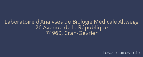 Laboratoire d'Analyses de Biologie Médicale Altwegg