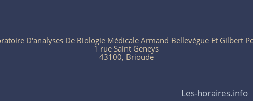 Laboratoire D'analyses De Biologie Médicale Armand Bellevègue Et Gilbert Poinas