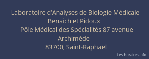 Laboratoire d'Analyses de Biologie Médicale Benaich et Pidoux