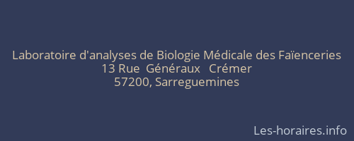 Laboratoire d'analyses de Biologie Médicale des Faïenceries