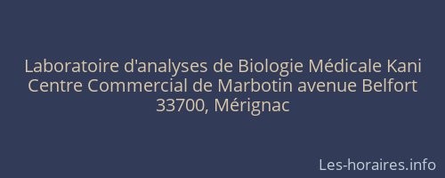 Laboratoire d'analyses de Biologie Médicale Kani
