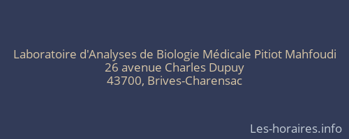 Laboratoire d'Analyses de Biologie Médicale Pitiot Mahfoudi