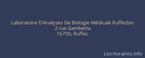 Laboratoire D'Analyses De Biologie Médicale Ruffecbio