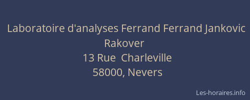 Laboratoire d'analyses Ferrand Ferrand Jankovic Rakover