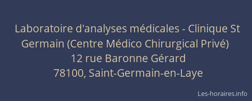 Laboratoire d'analyses médicales - Clinique St Germain (Centre Médico Chirurgical Privé)