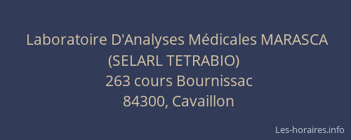 Laboratoire D'Analyses M&eacute;dicales MARASCA (SELARL TETRABIO)