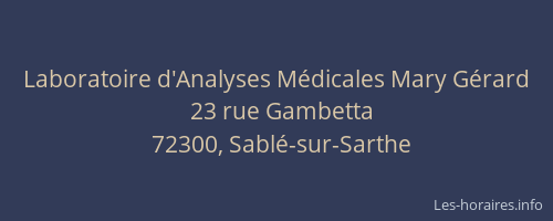 Laboratoire d'Analyses M&eacute;dicales Mary G&eacute;rard