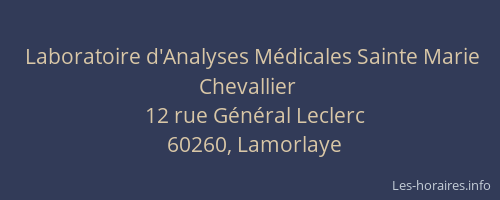 Laboratoire d'Analyses Médicales Sainte Marie Chevallier