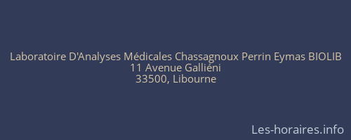 Laboratoire D'Analyses Médicales Chassagnoux Perrin Eymas BIOLIB