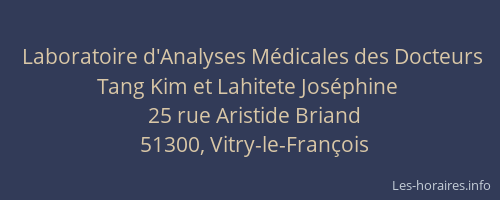 Laboratoire d'Analyses Médicales des Docteurs Tang Kim et Lahitete Joséphine