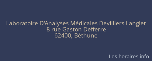 Laboratoire D'Analyses Médicales Devilliers Langlet