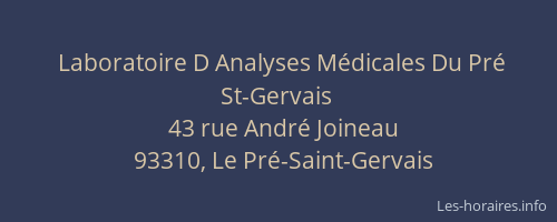 Laboratoire D Analyses Médicales Du Pré St-Gervais