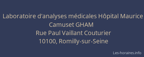 Laboratoire d'analyses médicales Hôpital Maurice Camuset GHAM