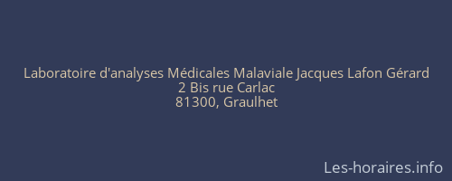Laboratoire d'analyses Médicales Malaviale Jacques Lafon Gérard