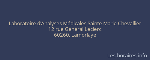 Laboratoire d'Analyses Médicales Sainte Marie Chevallier