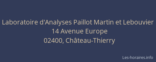 Laboratoire d'Analyses Paillot Martin et Lebouvier
