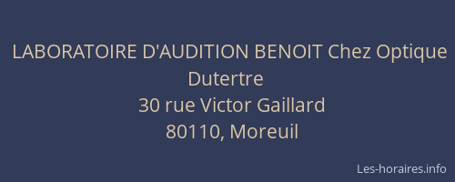 LABORATOIRE D'AUDITION BENOIT Chez Optique Dutertre