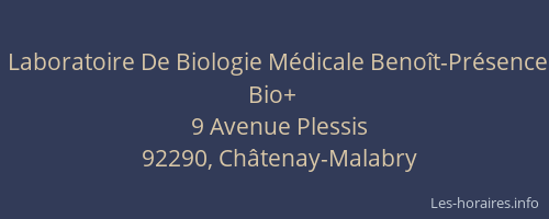 Laboratoire De Biologie Médicale Benoît-Présence Bio+