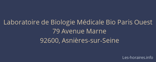 Laboratoire de Biologie Médicale Bio Paris Ouest