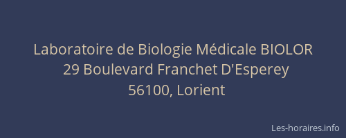 Laboratoire de Biologie Médicale BIOLOR