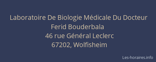 Laboratoire De Biologie Médicale Du Docteur Ferid Bouderbala