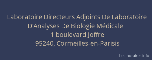 Laboratoire Directeurs Adjoints De Laboratoire D'Analyses De Biologie Médicale