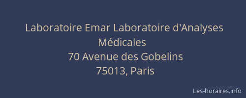 Laboratoire Emar Laboratoire d'Analyses Médicales