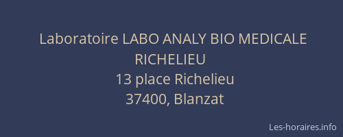 Laboratoire LABO ANALY BIO MEDICALE RICHELIEU