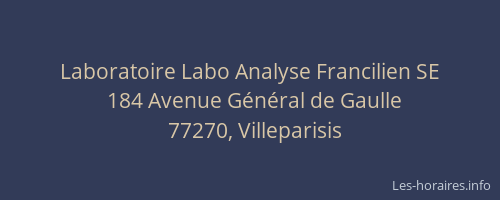 Laboratoire Labo Analyse Francilien SE
